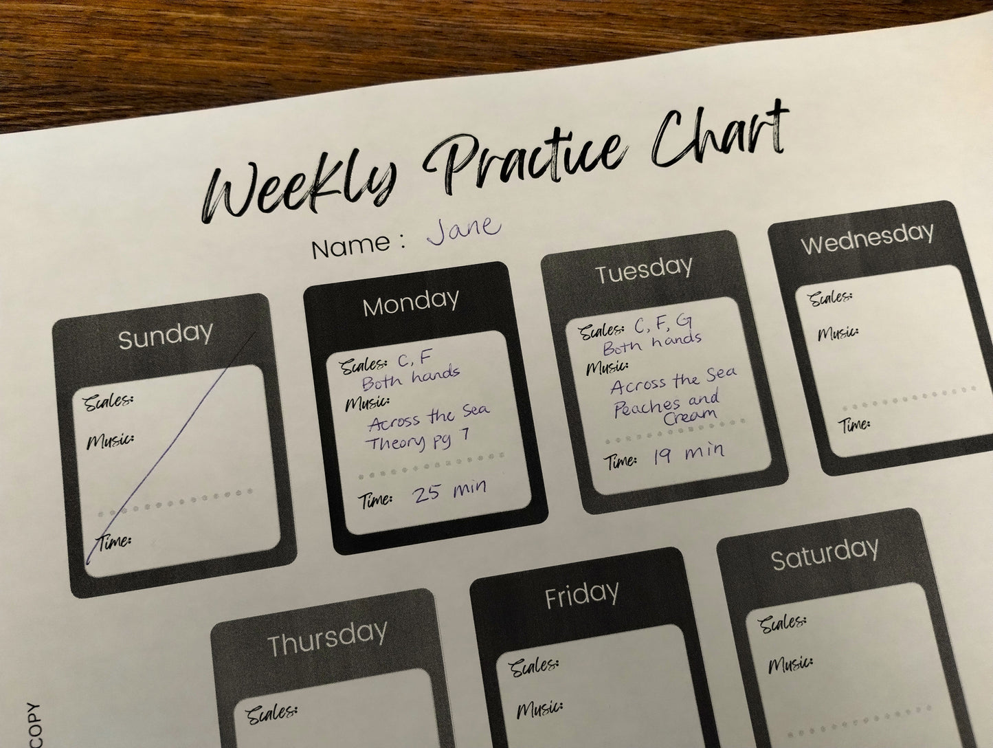 Weekly Practice Chart DIGITAL DOWNLOAD