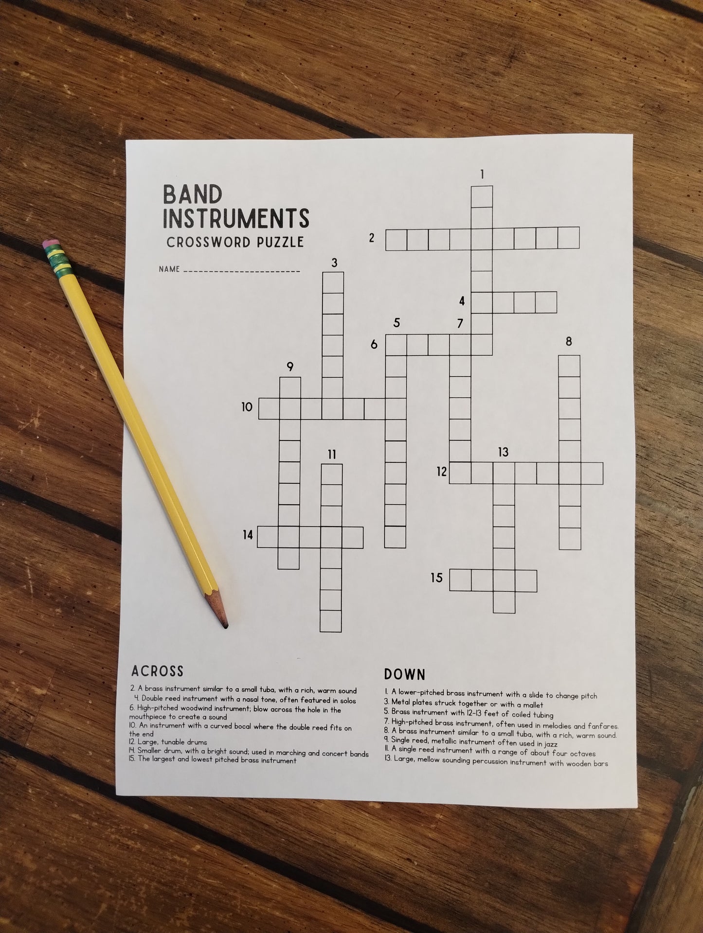 Band Instruments Crossword Puzzle
